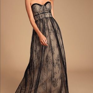 Black Lace Bustier Strapless Maxi Dress